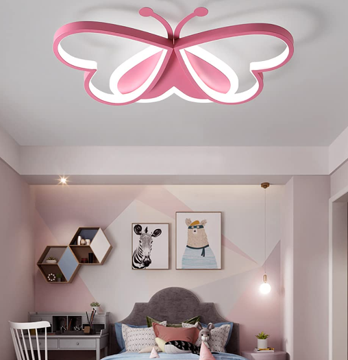 Plafonniers - 90 W - Motif papillon rose - Lampe pour chambre à coucher, chambre d'enfant, restaurant (intensité variable)