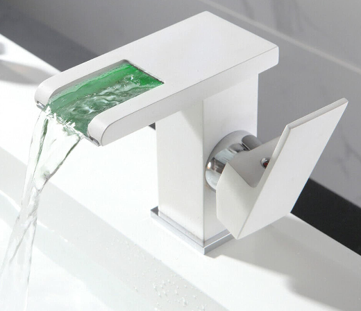 Robinet de salle de bain LED cascade avec RVB 3 couleurs changeantes en verre lumineux LED pour salle de bain
