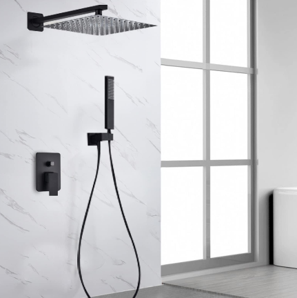 Système de douche avec thermostat (noir) - 30 cm - Colonne de douche - Pommeau de douche - Douchette à main - 30 x 35,7 x 6,2 cm