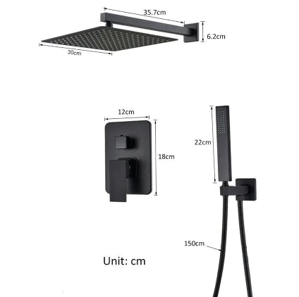 Système de douche avec thermostat (noir) - 30 cm - Colonne de douche - Pommeau de douche - Douchette à main - 30 x 35,7 x 6,2 cm