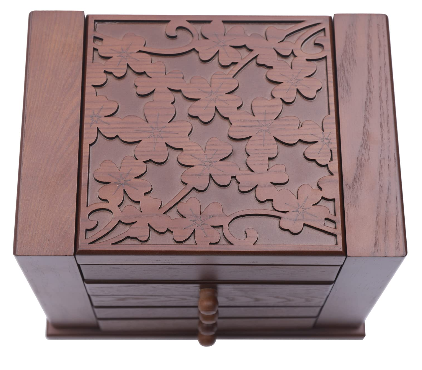 Boîte à bijoux en bois avec 5 niveaux et miroir Marron