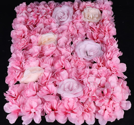 CNCEST Lot de 12 panneaux muraux de fleurs artificielles en soie pour décoration de mariage, jardin, 60 x 40 cm (rose)