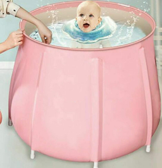 Baril de Bain Pliable PVC Adulte Baignoire Mobile SPA Baignoire Ménage Pliant Seau de Bain Rose 70 x 70 cm