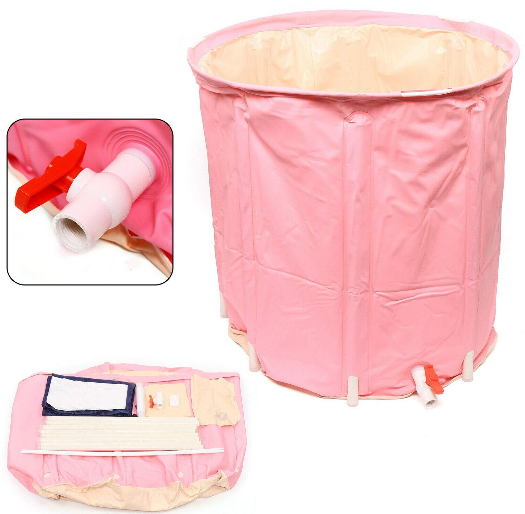 Baril de Bain Pliable PVC Adulte Baignoire Mobile SPA Baignoire Ménage Pliant Seau de Bain Rose 70 x 70 cm