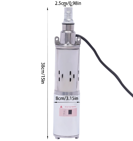 Pompe de puits profonde - 12 V - Solaire -  en acier inoxydable - 1,2 m³/h - Jusqu'à 25 m