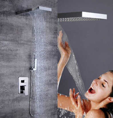 Système de douche encastré Set de douche avec pomme de douche en acier inoxydable 304 et douchette à main, Accessoires de montage inclus