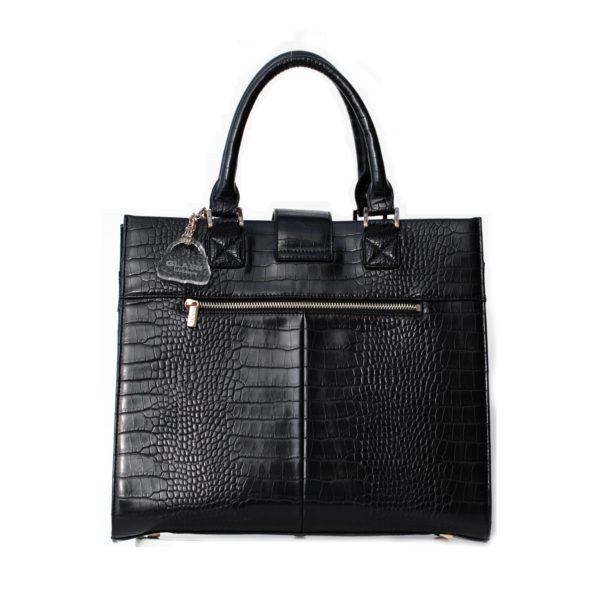 Glass Handbag Boss Lady Black Croc-Embossed Satchel