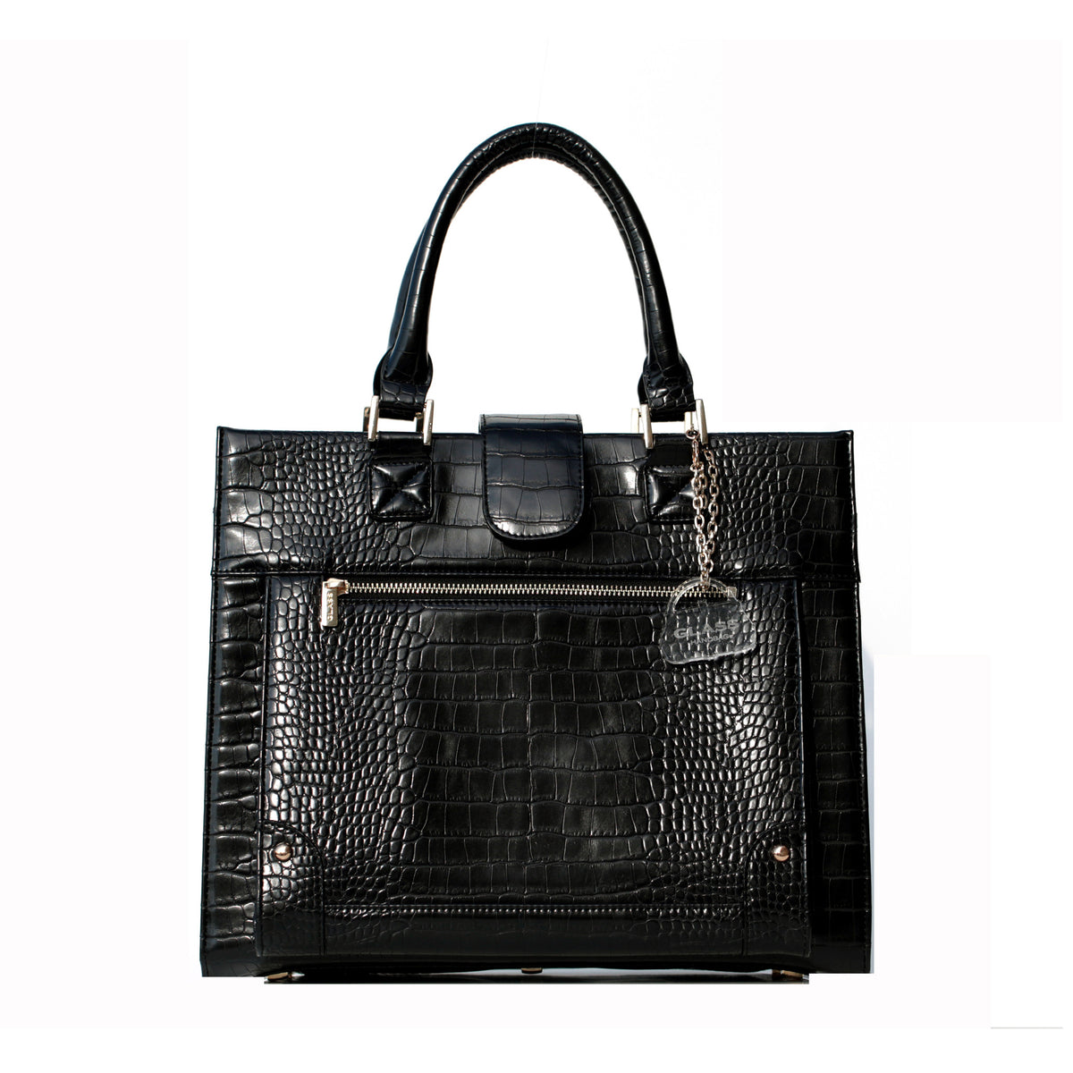 Glass Handbag Boss Lady Black Croc-Embossed Satchel