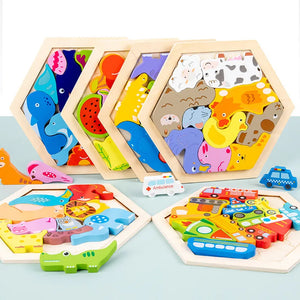 Wooden Toy Hexagonal Tangram for Children Multivariant - RocketBaby USA