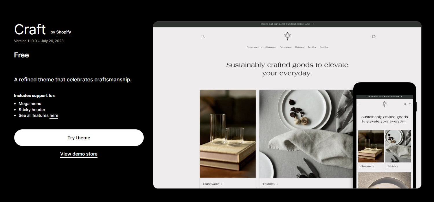 Craft Shopify Theme - Ecommerce Website Template