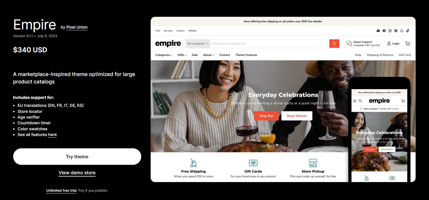 Empire Theme - Supply - Ecommerce Website Template