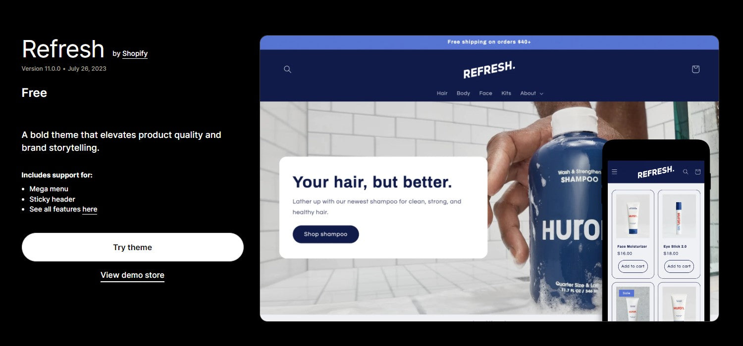 Refresh Shopify Theme - Ecommerce Website Template
