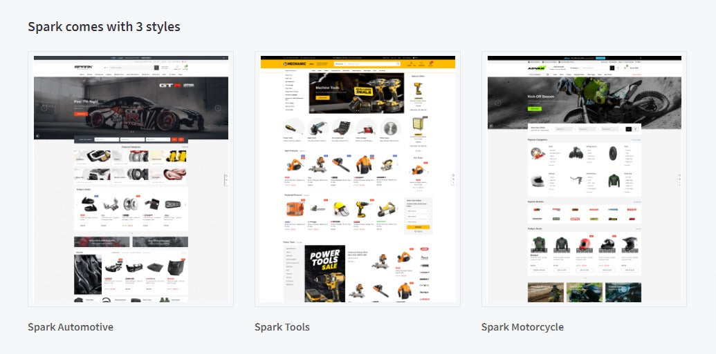 Example of the Spark theme's available theme variations.