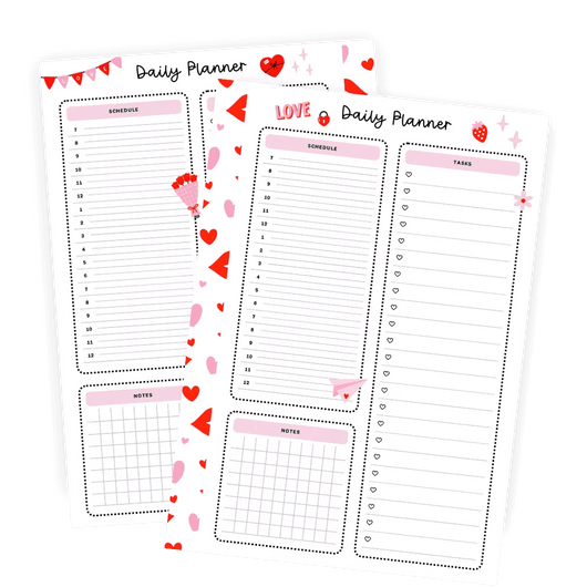 Valentine’s Theme Daily Planner | Printable | $0.00 - $5.00, A5, Daily Planner, Pink, planner, Printable, Red | Tracia Creative