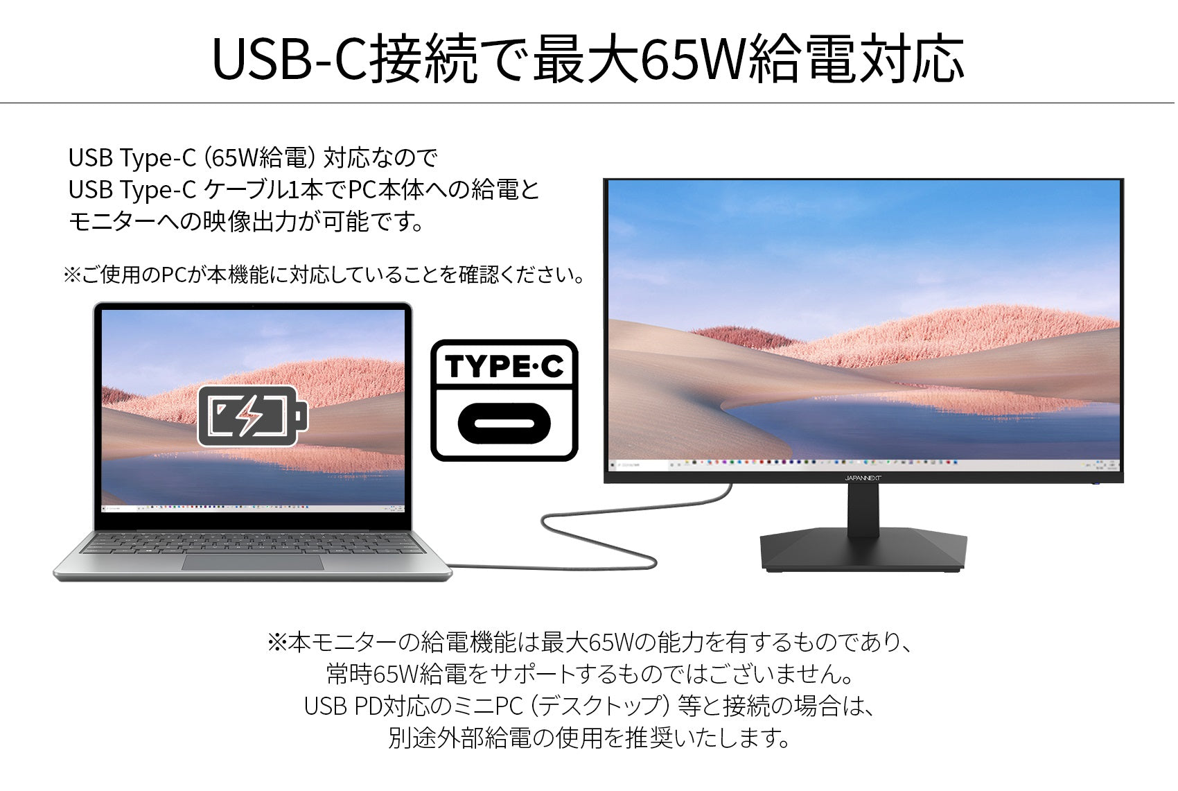 JAPANNEXT 23.8 JN-IPS2380FHD-C65W PD給電