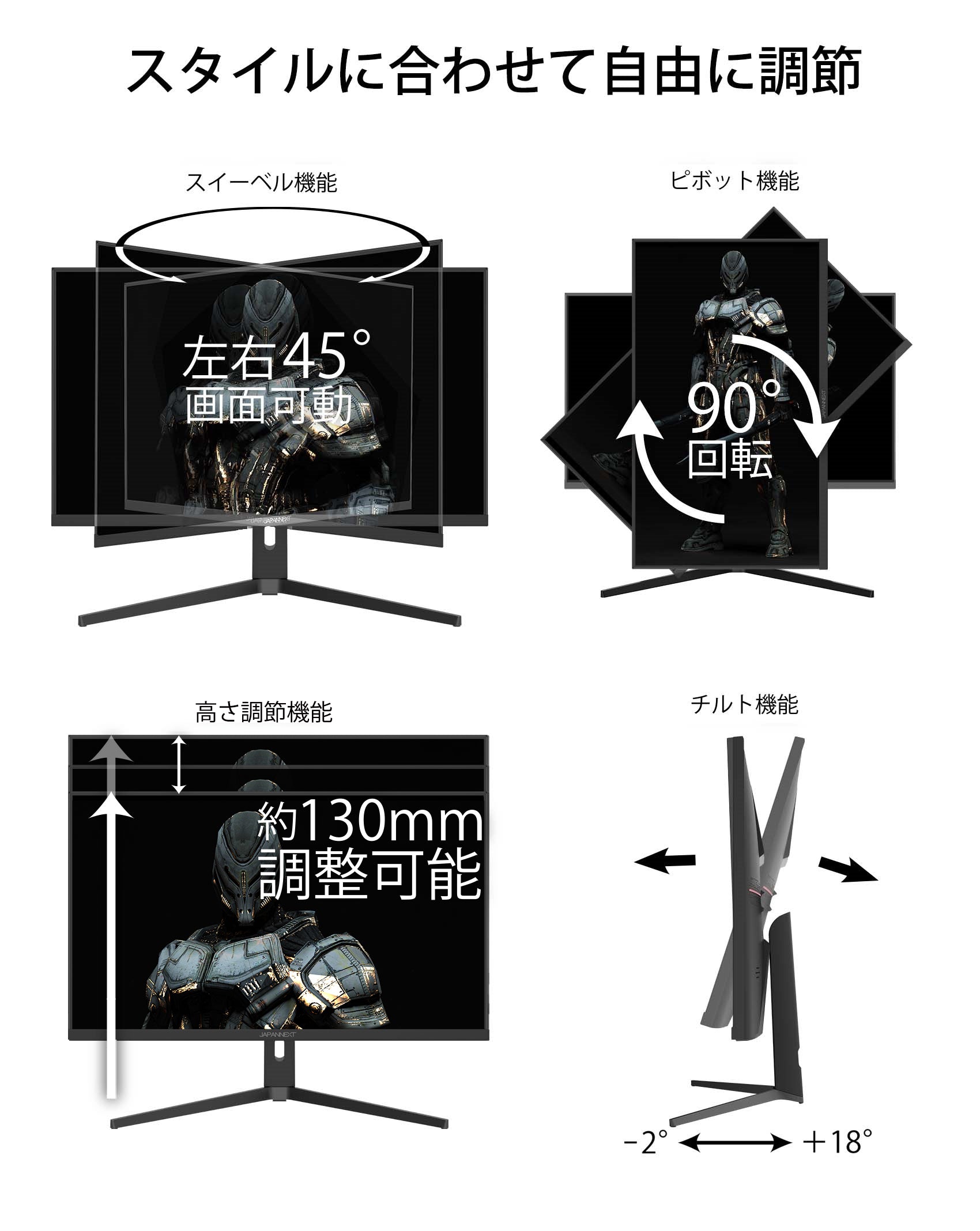 JAPANNEXT HDMI 2.1対応 31.5型 144Hz対応４Kゲーミングモニター JN-315IPS144UHDR-N 昇降スタンド  ピボット PIP PBP対応 通販