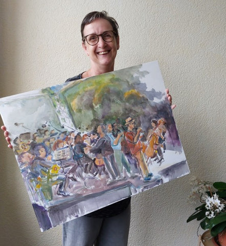 Angelika Torrie with my painting of Ackerkonzert