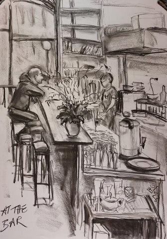 Man at a bar, charcoal drawing