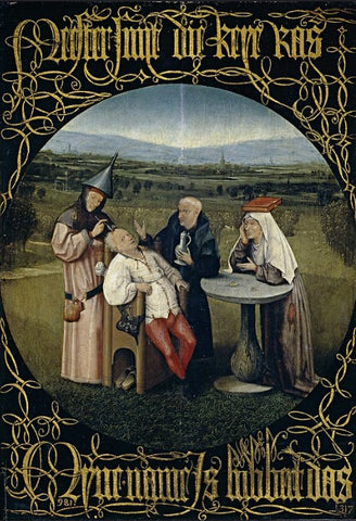 Die Extraktion des Steines der Tollheit von Hieronymus Bosch (1450 – 1516) Öl auf Holz, 35 x 48cm, Museo national del Prado, Madrid