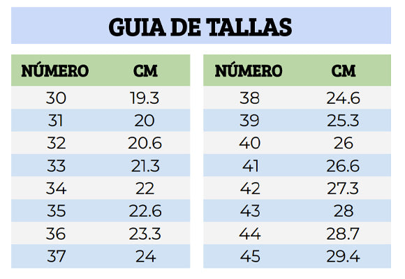 Guia de Tallas - Bavor Calzado Escolar