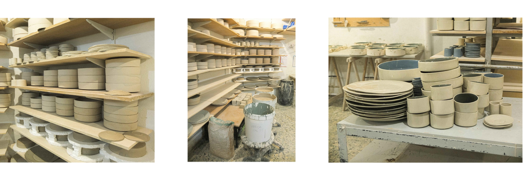 Photos de l'atelier de céramique et de la vaisselle artisanale faite à la main