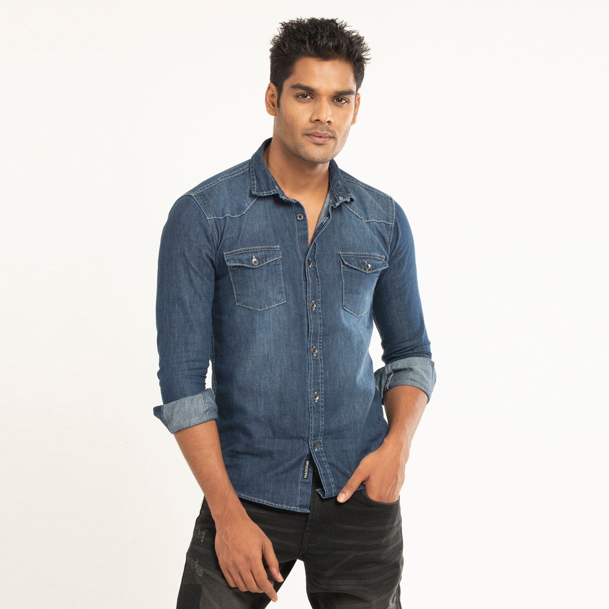 Denim Shirt -Casual Dark Blue – Masculine