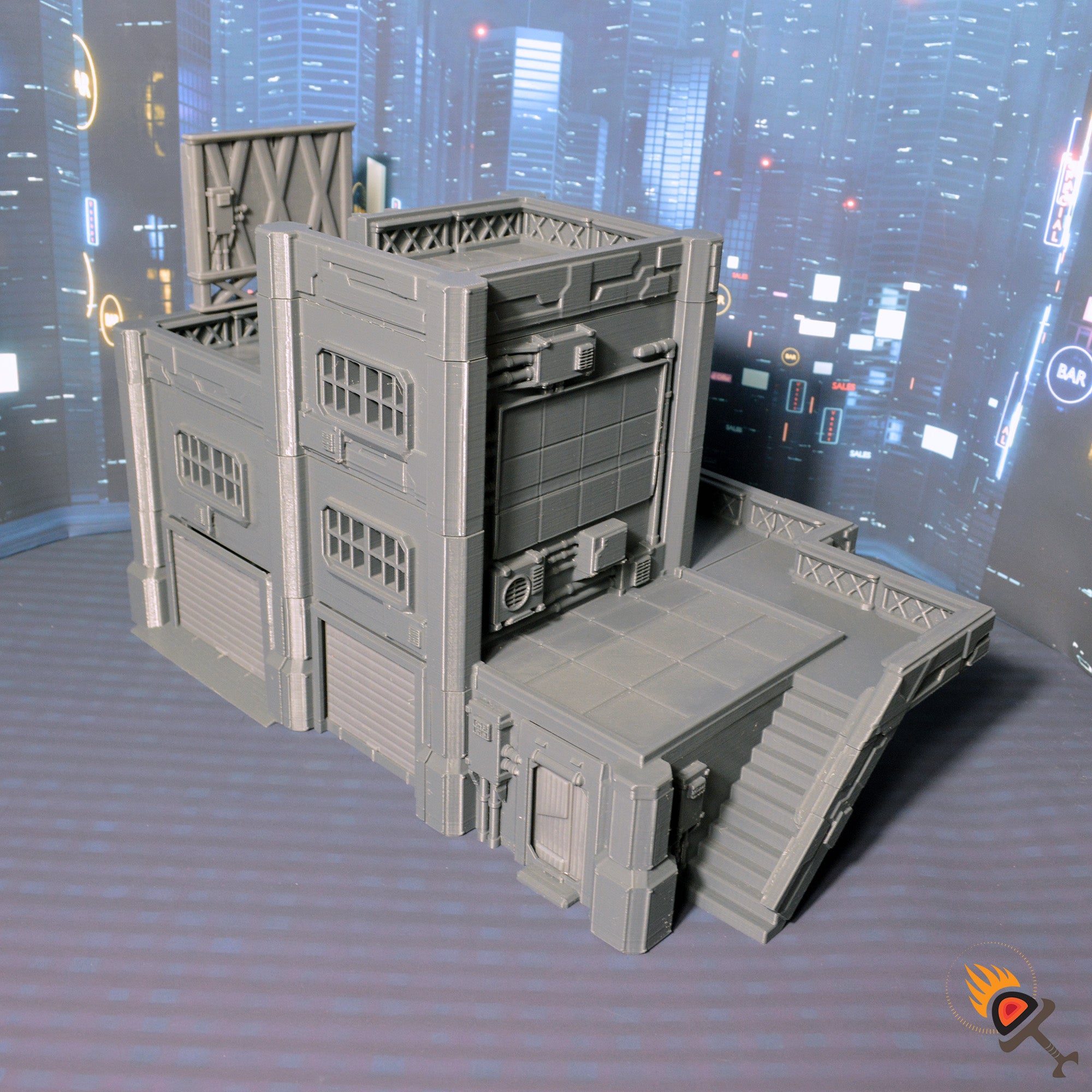 Cyberpunk Sci-Fi Storage Garage Building 20mm 28mm 32mm, Infinity Skirmish Wargame Terrain, Star Wars Legion, Dark Realms