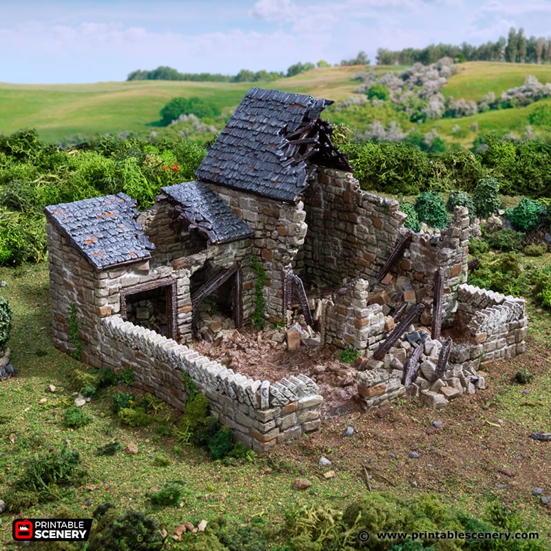 Miniature Ruined Farm Pig Pen for DnD Terrain 15mm 28mm 32mm, Pigsty Ruins for D&D Pathfinder Medieval Village, King and Country Hog Pen