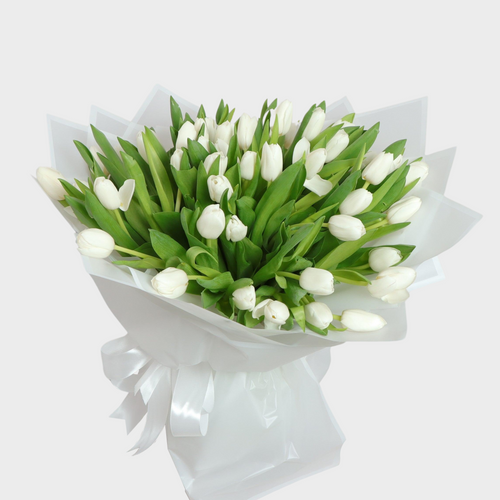 60 White Tulip Bouquet