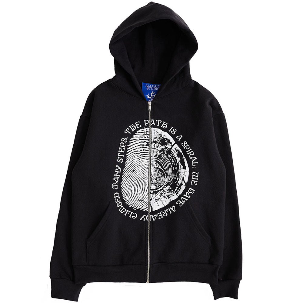 ALL CAPS STUDIO - The Path Is A Spiral Zip Hooded Sweatshirt - Black ...