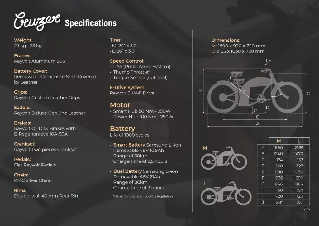 Rayvolt Cruzer spec sheet