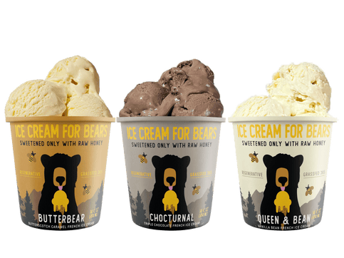 Ice Cream for Bears Three Flavors: Butterscotch Caramel, Triple Chocolate, Vanilla Bean