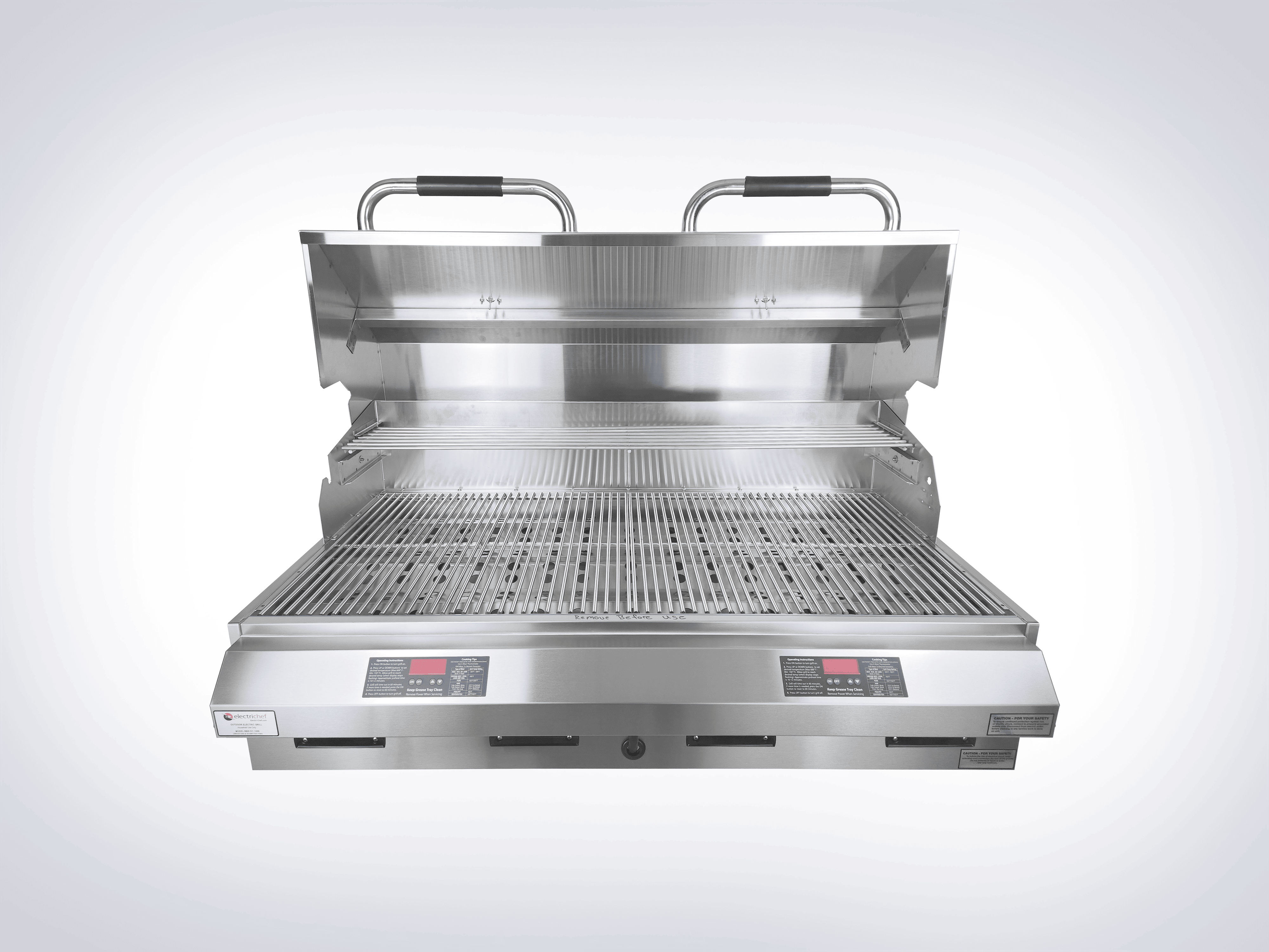 Opened view of the ElectriChef Diamond 48-inch Built-In Electric Grill showing cooking grids