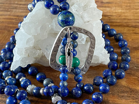 Grade A LAPIS LAZULI Mala-third Eye Chakra-psychic Attack