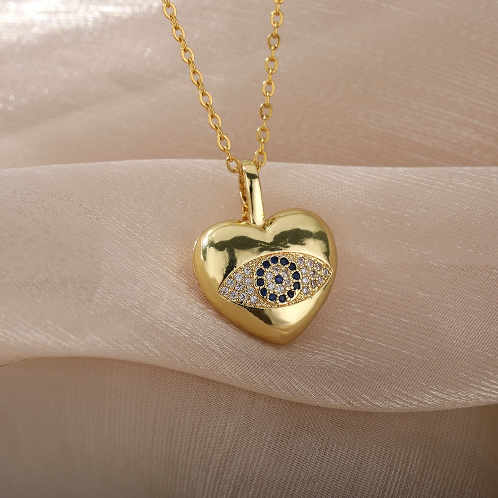 SOUVOIR 14K Gold Plated, Zirconia Necklaces Motre Pendant Necklace | Gold Zirconia Evil Eye Chain