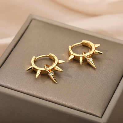 SOUVOIR Gold 14K Gold Plated Earrings Plume Earrings | Gold Punk Spikes Hoop Earrings
