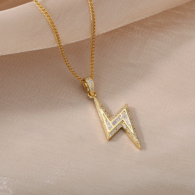 SOUVOIR 14K Gold Plated, Zirconia Necklaces Noire Pendant Necklace | Gold Zirconia Lightning Bolt Chain