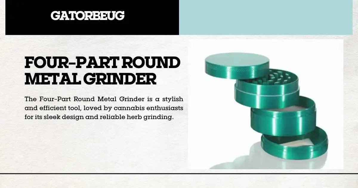 Green four-part round metal grinder from Gatorbeug, showcasing its sleek, layered design.
