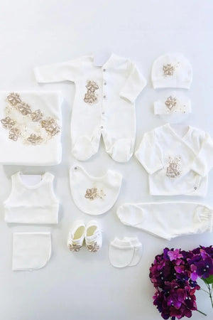 Ines Newborn Girl Gold Coming Home Outfit Set (11 Pcs) - THA Dressing