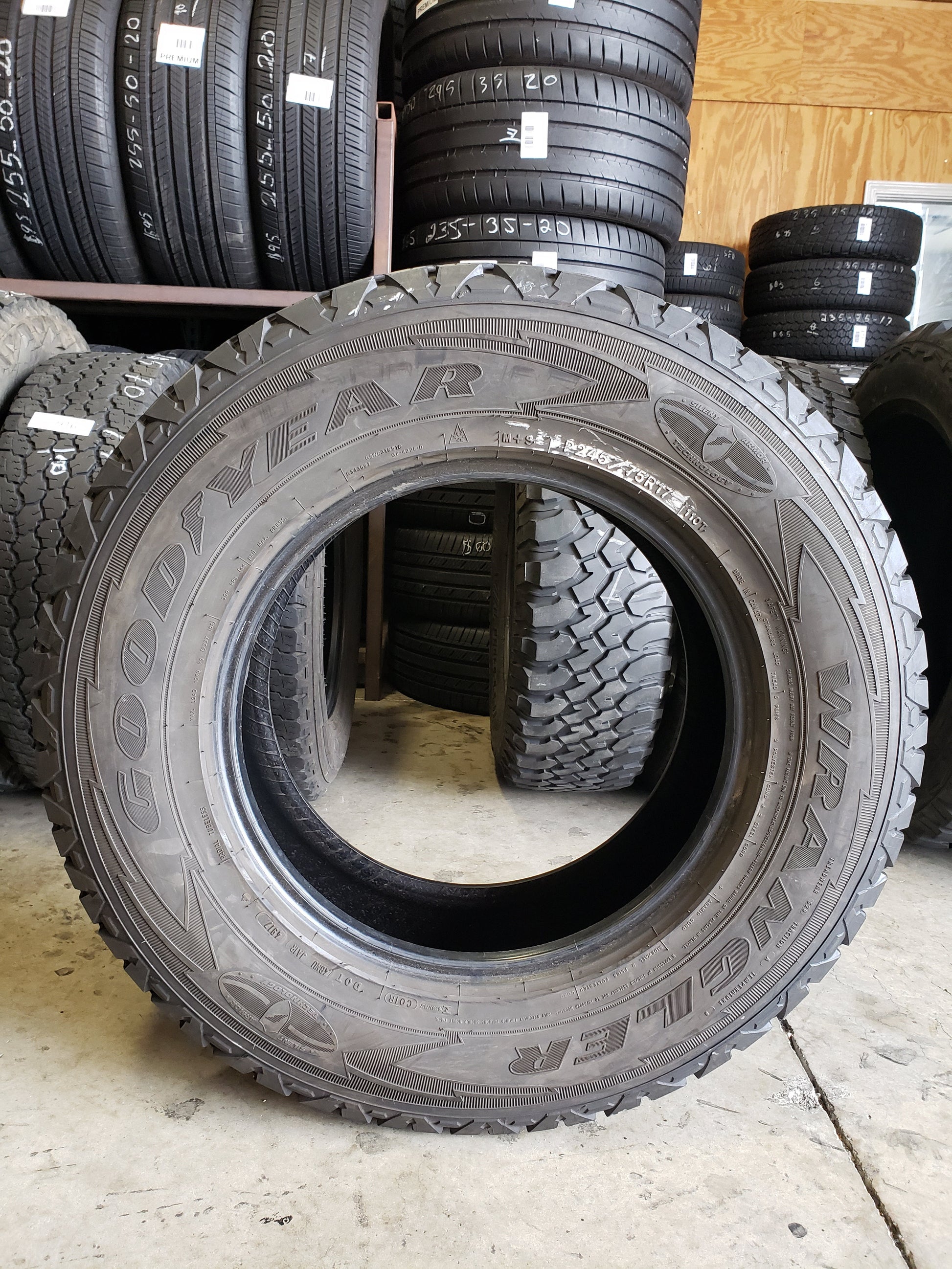 SINGLE 245/75R17 Goodyear Wrangler 110 T SL - Premium Used Tires – High  Tread Used Tires