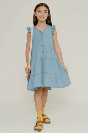 Ruffle Button Down Tiered Dress - Blaze & Ribbon