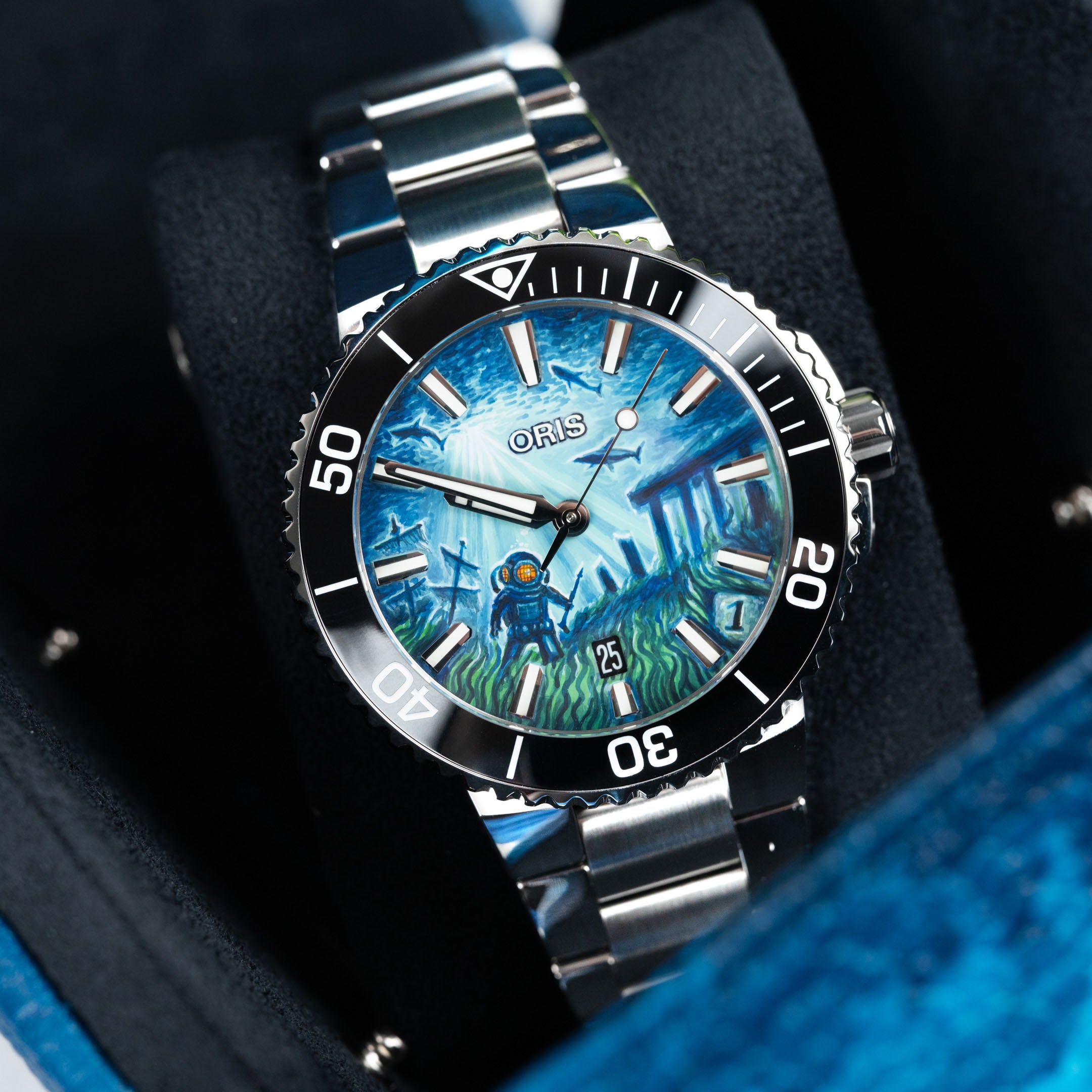 Elegant Oris Aquis Atlantis dive watch limited to 50 pieces worldwide, blending horology with oceanic exploration