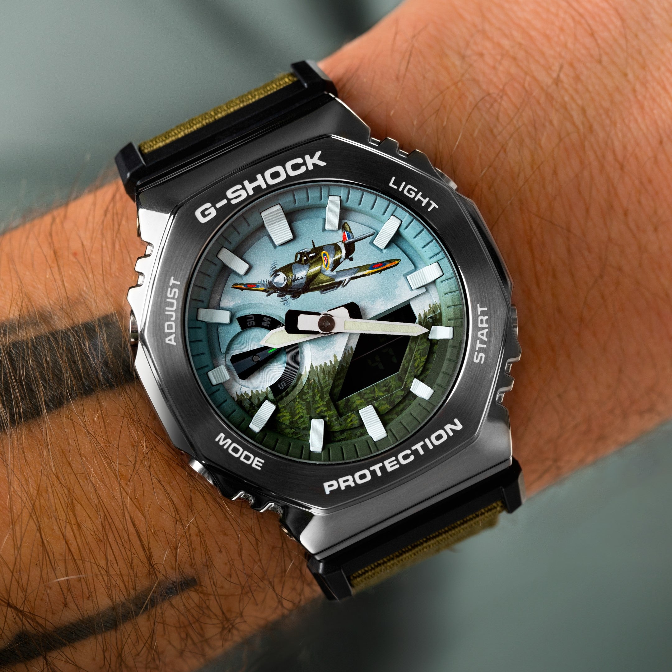 G-Shock CasiOak Spitfire limited edition watch hand-painted dial aviation-inspired design