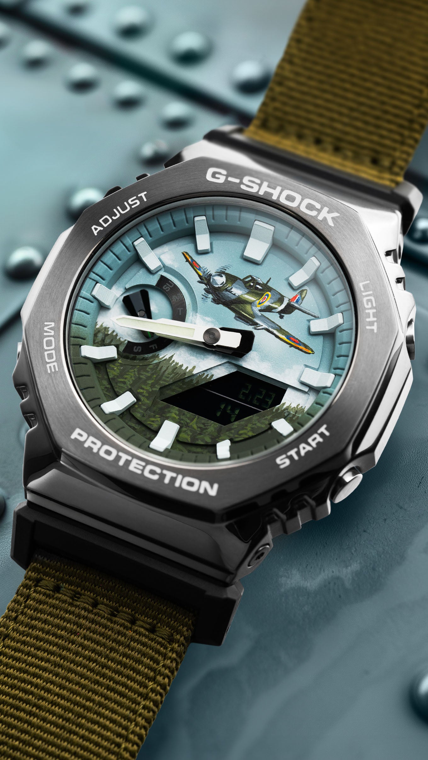 Limited edition G-Shock CasiOak Spitfire watch with sky hues and aviation legacy craftsmanship