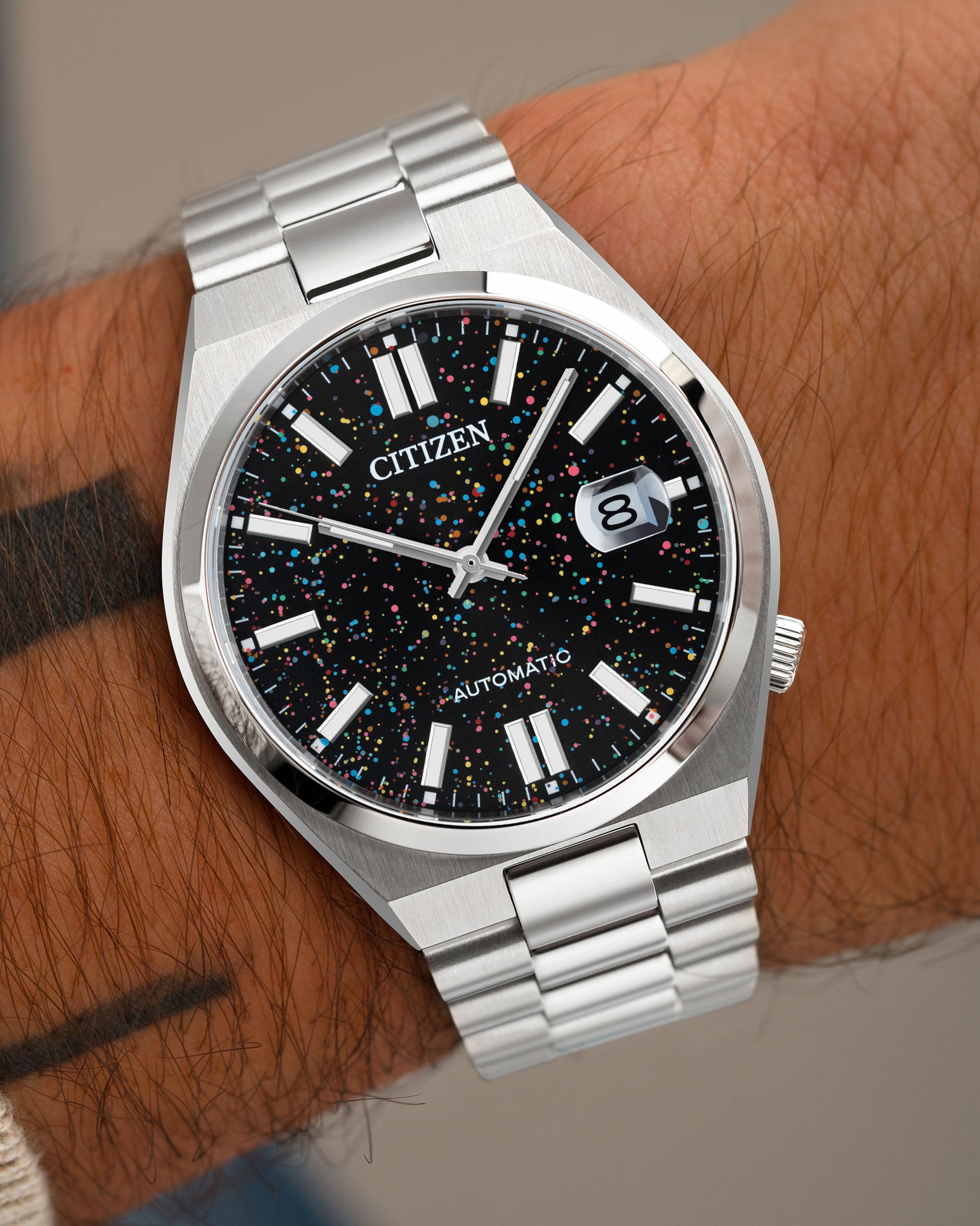 Limited edition Tsuyosa Galaxy Concept watch on Citizen Automatic, showcasing a hand-painted cosmic design.