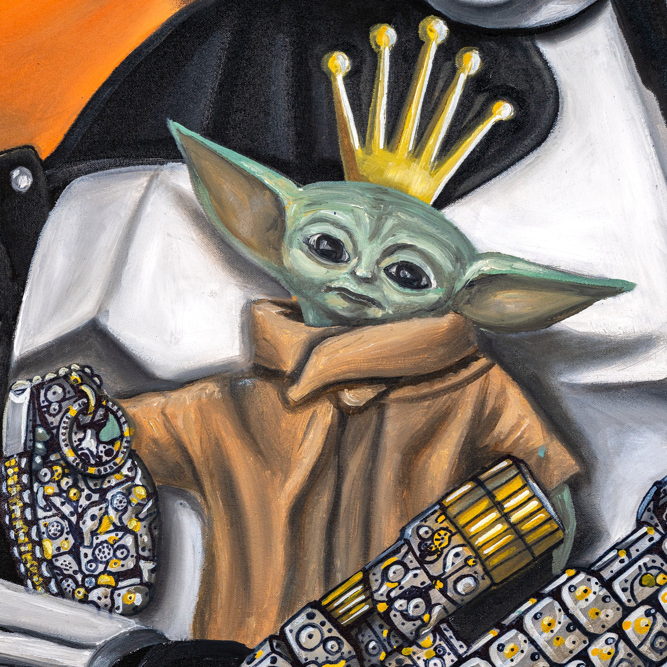 Jimmy H.'s 'Emperor Child' Painting - Fictional Characters in Power and Wisdom, Oil on Linen Canvas - Close up