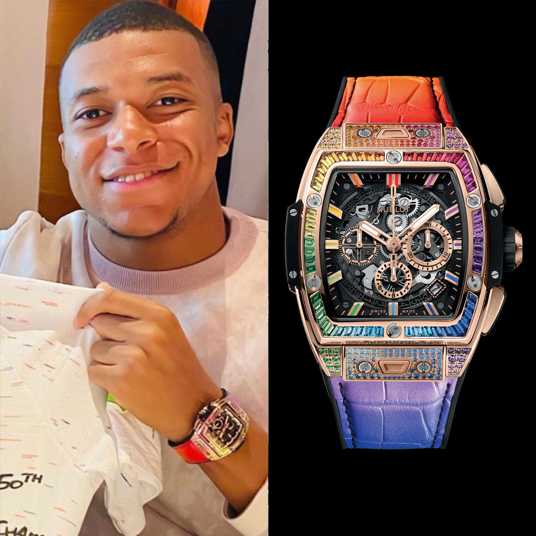 Kylian Mbappe With His Lovely Hublot Watches - Spirit of Big Bang King Gold Rainbow