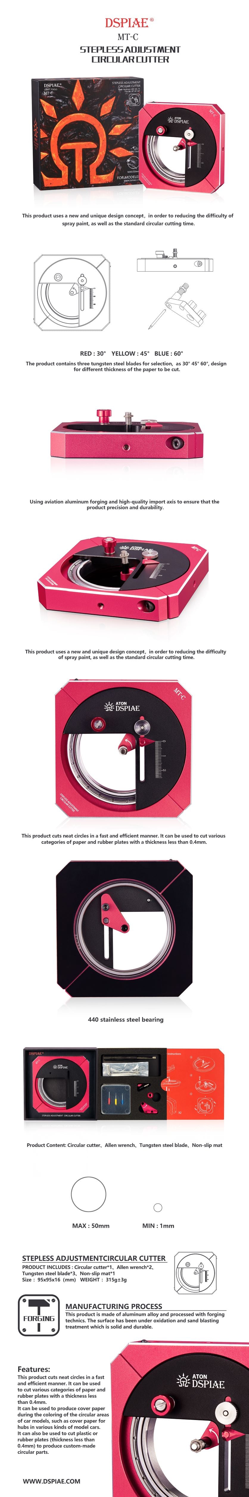 DSPIAE MT-C Stepless Adjustment Circular Cutter Model Assembly Tool Cutting  Dedicated Craft Tools Hobby Accessory Cutting