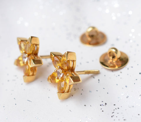 earrings sapphire yellow flower petal shaped five