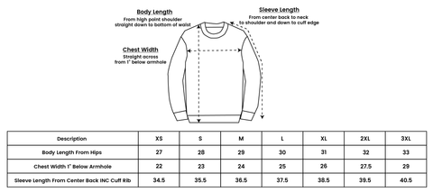 crewneck tee size chart